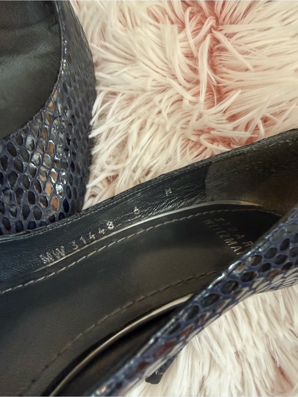 Stuart Weitzman Blue Snakeskin Pointed Toe Pumps - Picture 2 of 6